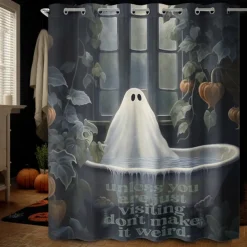 Halloween Shower Curtain with Hooks Polyester Washable Waterproof Pattern Bathroom Bathtub Decor