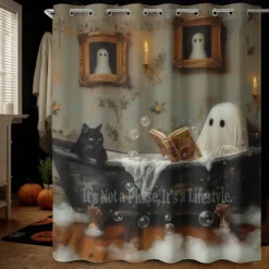 Halloween Shower Curtain with Hooks Polyester Washable Waterproof Pattern Bathroom Bathtub Decor