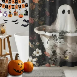 Halloween Shower Curtain with Hooks Polyester Washable Waterproof Pattern Bathroom Bathtub Decor