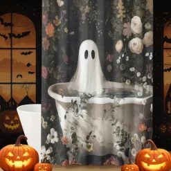 Halloween Shower Curtain with Hooks Polyester Washable Waterproof Pattern Bathroom Bathtub Decor