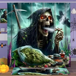 Halloween Shower Curtain with Hooks for Bathroom Shower Curtain Bathroom Decor Set Polyester Waterproof 12 Pack Plastic Hooks Skull Heads