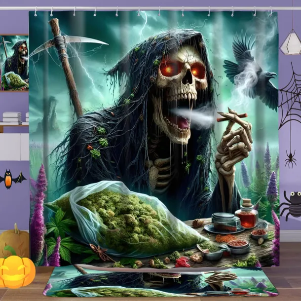 Halloween Shower Curtain with Hooks for Bathroom Shower Curtain Bathroom Decor Set Polyester Waterproof 12 Pack Plastic Hooks Skull Heads