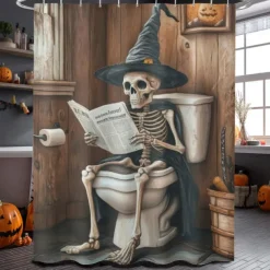 Halloween Shower Curtain with Hooks Polyester Washable Waterproof Pattern Bathroom Bathtub Decor