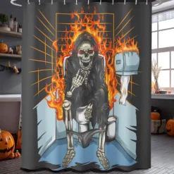 Halloween Shower Curtain with Hooks Polyester Washable Waterproof Pattern Bathroom Bathtub Decor