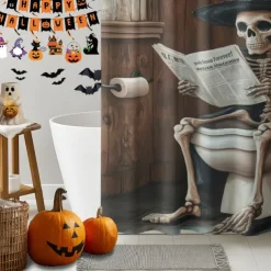 Halloween Shower Curtain with Hooks Polyester Washable Waterproof Pattern Bathroom Bathtub Decor