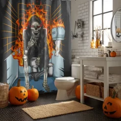 Halloween Shower Curtain with Hooks Polyester Washable Waterproof Pattern Bathroom Bathtub Decor