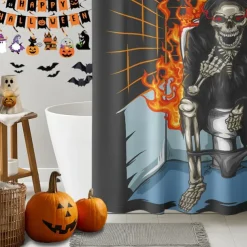 Halloween Shower Curtain with Hooks Polyester Washable Waterproof Pattern Bathroom Bathtub Decor