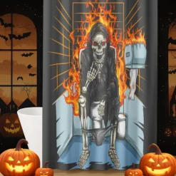 Halloween Shower Curtain with Hooks Polyester Washable Waterproof Pattern Bathroom Bathtub Decor