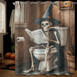 Halloween Shower Curtain with Hooks Polyester Washable Waterproof Pattern Bathroom Bathtub Decor