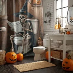 Halloween Shower Curtain with Hooks Polyester Washable Waterproof Pattern Bathroom Bathtub Decor