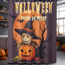 Halloween Shower Curtain with Hooks Polyester Washable Waterproof Pattern Bathroom Bathtub Decor
