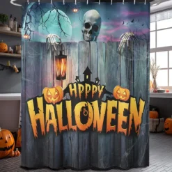 Halloween Shower Curtain with Hooks Polyester Washable Waterproof Pattern Bathroom Bathtub Decor