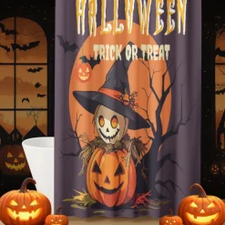 Halloween Shower Curtain with Hooks Polyester Washable Waterproof Pattern Bathroom Bathtub Decor
