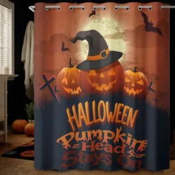 Halloween Shower Curtain with Hooks Polyester Washable Waterproof Pattern Bathroom Bathtub Decor