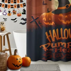 Halloween Shower Curtain with Hooks Polyester Washable Waterproof Pattern Bathroom Bathtub Decor