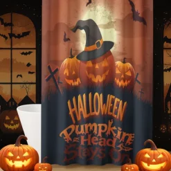 Halloween Shower Curtain with Hooks Polyester Washable Waterproof Pattern Bathroom Bathtub Decor