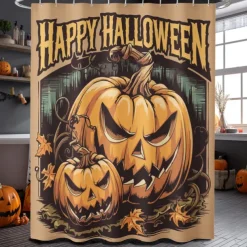 Halloween Shower Curtain with Hooks Polyester Washable Waterproof Pattern Bathroom Bathtub Decor