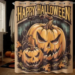 Halloween Shower Curtain with Hooks Polyester Washable Waterproof Pattern Bathroom Bathtub Decor