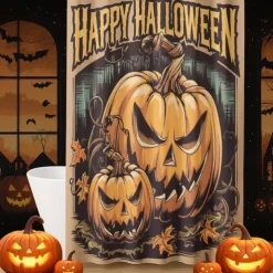 Halloween Shower Curtain with Hooks Polyester Washable Waterproof Pattern Bathroom Bathtub Decor