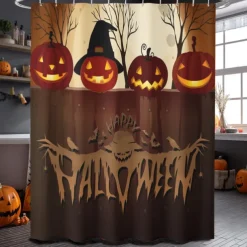 Halloween Shower Curtain with Hooks Polyester Washable Waterproof Pattern Bathroom Bathtub Decor