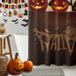 Halloween Shower Curtain with Hooks Polyester Washable Waterproof Pattern Bathroom Bathtub Decor