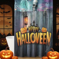 Halloween Shower Curtain with Hooks Polyester Washable Waterproof Pattern Bathroom Bathtub Decor