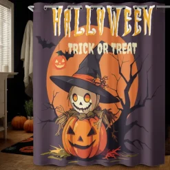 Halloween Shower Curtain with Hooks Polyester Washable Waterproof Pattern Bathroom Bathtub Decor