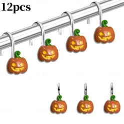 Halloween Shower Curtain Hooks for Halloween Bathroom Decor Rustproof Stainless Steel Shower Curtain Rings Hangers Set of 12, Witch Hat Pumpkin Bathroom Accessories Set