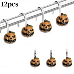 Halloween Shower Curtain Hooks for Halloween Bathroom Decor Rustproof Stainless Steel Shower Curtain Rings Hangers Set of 12, Witch Hat Pumpkin Bathroom Accessories Set