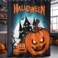 Halloween Shower Curtain with Hooks Polyester Washable Waterproof Pattern Bathroom Bathtub Decor