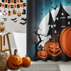 Halloween Shower Curtain with Hooks Polyester Washable Waterproof Pattern Bathroom Bathtub Decor