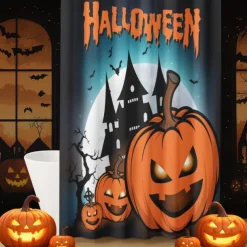Halloween Shower Curtain with Hooks Polyester Washable Waterproof Pattern Bathroom Bathtub Decor