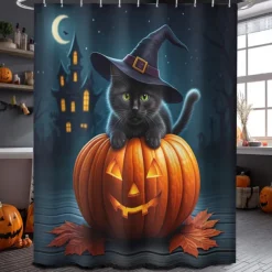 Halloween Shower Curtain with Hooks Polyester Washable Waterproof Pattern Bathroom Bathtub Decor