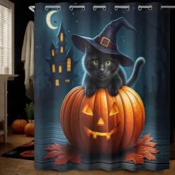 Halloween Shower Curtain with Hooks Polyester Washable Waterproof Pattern Bathroom Bathtub Decor