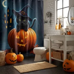Halloween Shower Curtain with Hooks Polyester Washable Waterproof Pattern Bathroom Bathtub Decor