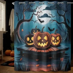 Halloween Shower Curtain with Hooks Polyester Washable Waterproof Pattern Bathroom Bathtub Decor