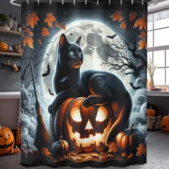 Halloween Shower Curtain with Hooks Polyester Washable Waterproof Pattern Bathroom Bathtub Decor