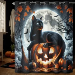 Halloween Shower Curtain with Hooks Polyester Washable Waterproof Pattern Bathroom Bathtub Decor