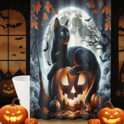 Halloween Shower Curtain with Hooks Polyester Washable Waterproof Pattern Bathroom Bathtub Decor