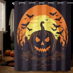 Halloween Shower Curtain with Hooks Polyester Washable Waterproof Pattern Bathroom Bathtub Decor