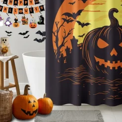 Halloween Shower Curtain with Hooks Polyester Washable Waterproof Pattern Bathroom Bathtub Decor