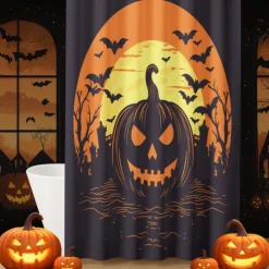Halloween Shower Curtain with Hooks Polyester Washable Waterproof Pattern Bathroom Bathtub Decor
