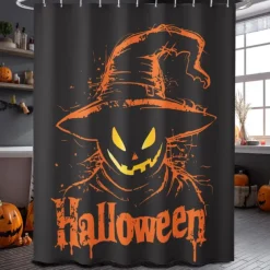 Halloween Shower Curtain with Hooks Polyester Washable Waterproof Pattern Bathroom Bathtub Decor