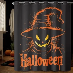 Halloween Shower Curtain with Hooks Polyester Washable Waterproof Pattern Bathroom Bathtub Decor
