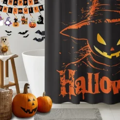 Halloween Shower Curtain with Hooks Polyester Washable Waterproof Pattern Bathroom Bathtub Decor