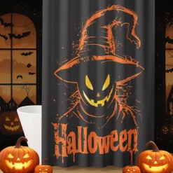 Halloween Shower Curtain with Hooks Polyester Washable Waterproof Pattern Bathroom Bathtub Decor