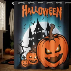Halloween Shower Curtain with Hooks Polyester Washable Waterproof Pattern Bathroom Bathtub Decor