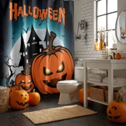Halloween Shower Curtain with Hooks Polyester Washable Waterproof Pattern Bathroom Bathtub Decor