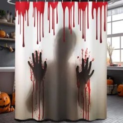Halloween Shower Curtain with Hooks Polyester Washable Waterproof Pattern Bathroom Bathtub Decor