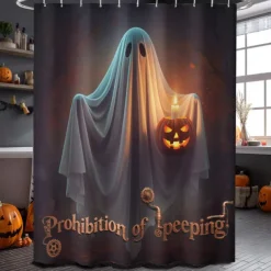 Halloween Shower Curtain with Hooks Polyester Washable Waterproof Pattern Bathroom Bathtub Decor